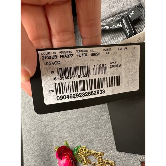 NWT Dolce & Gabbana Embellished Floral Logo Hoodie Gray Women US M - Picture 11 of 16